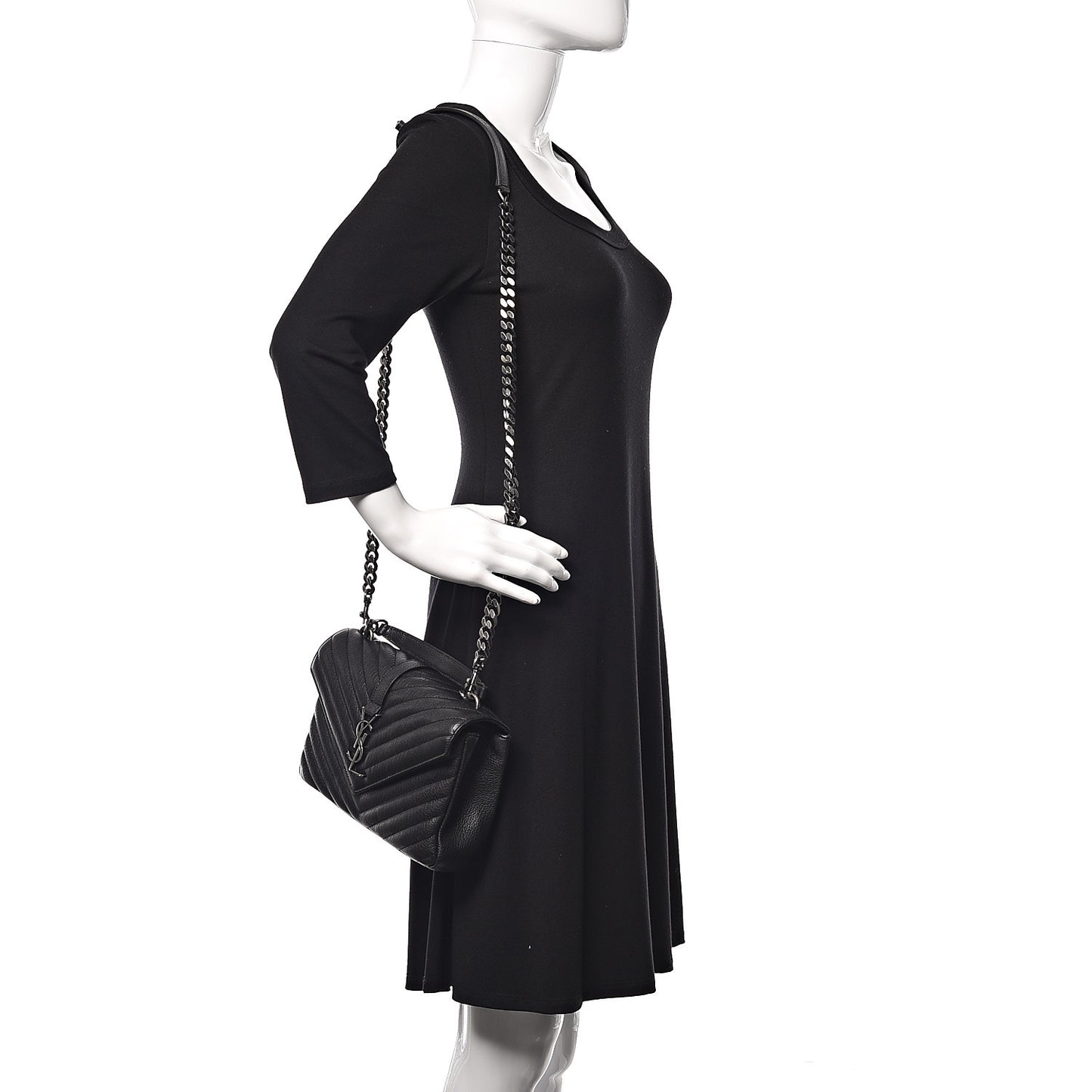 Sheepskin Matelasse Chevron Monogram Medium College Bag Black