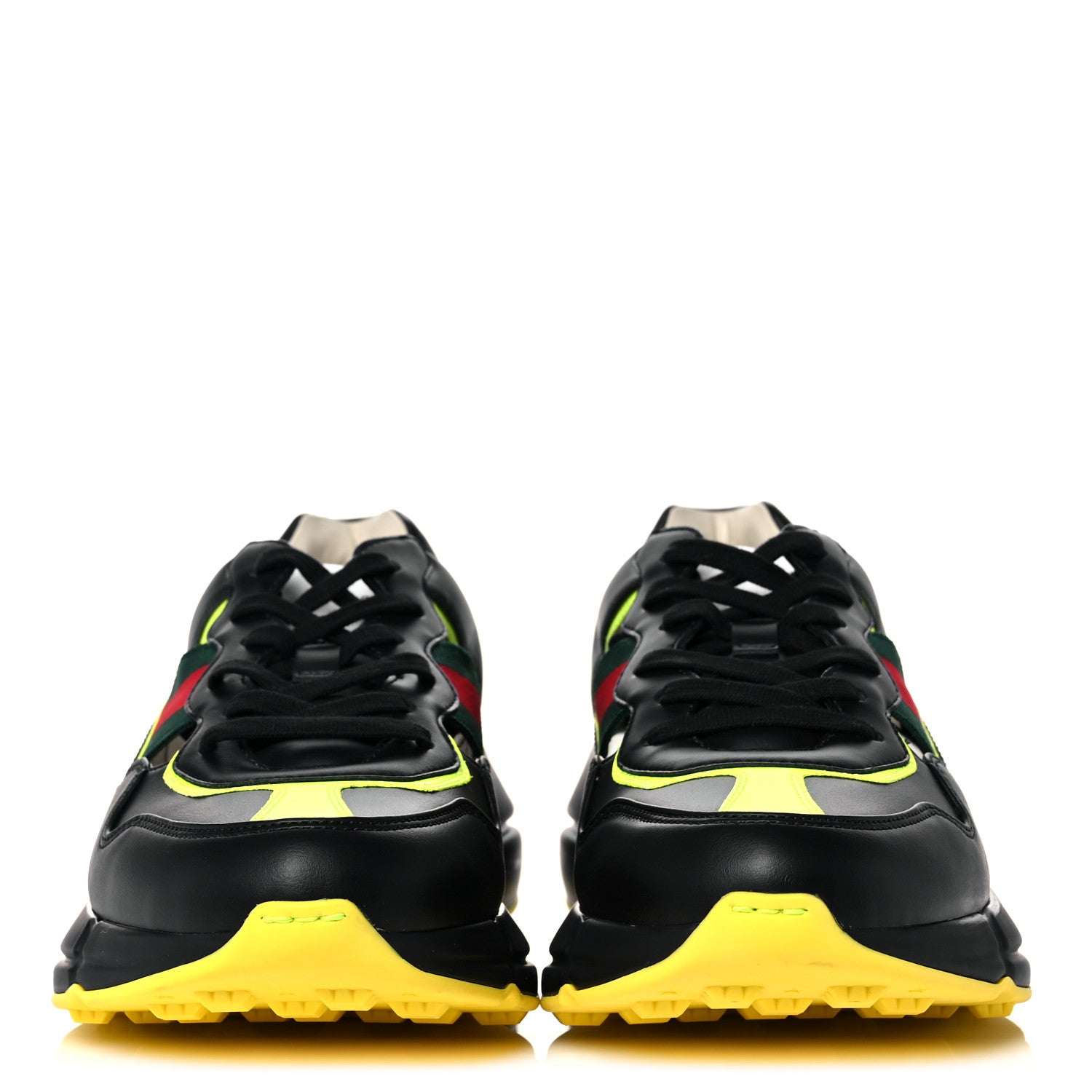 Gucci Demetra Web Mens Rhyton Cut Out Sneakers 9 Black Yellow Fluo 2 of 8