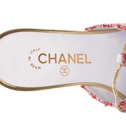Chanel Sequin Pointed Toe Mules 38 Red Gold 7 of 8