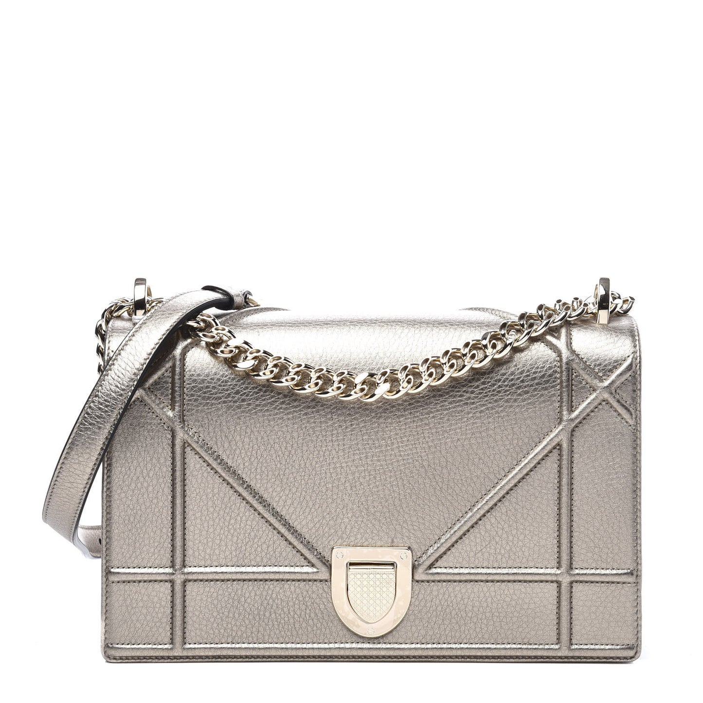 Metallic Grained Calfskin Medium Diorama Flap Bag Pale Gold