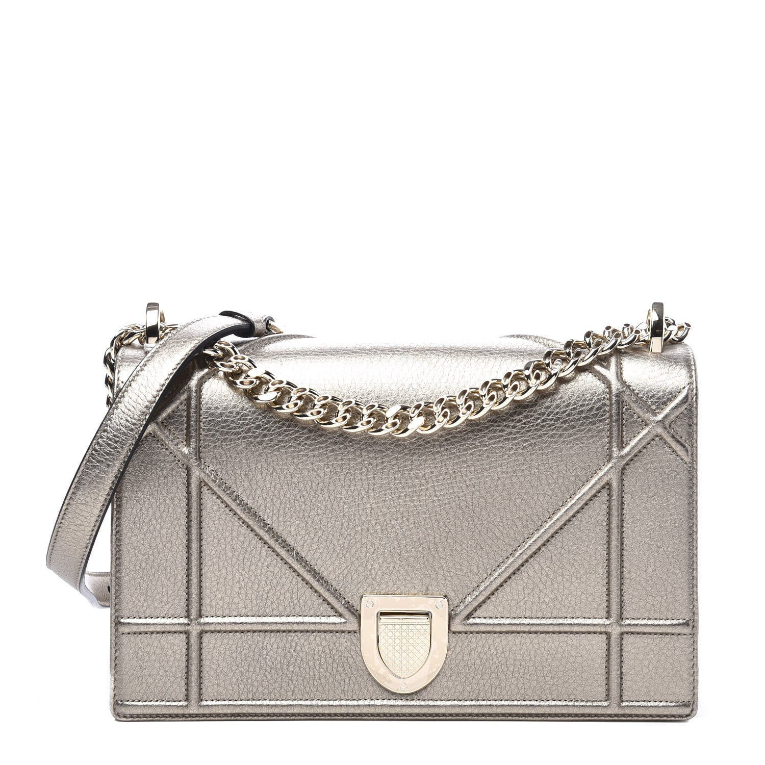 Christian Dior Metallic Grained Calfskin Medium Diorama Flap Bag Pale Gold 1 of 10