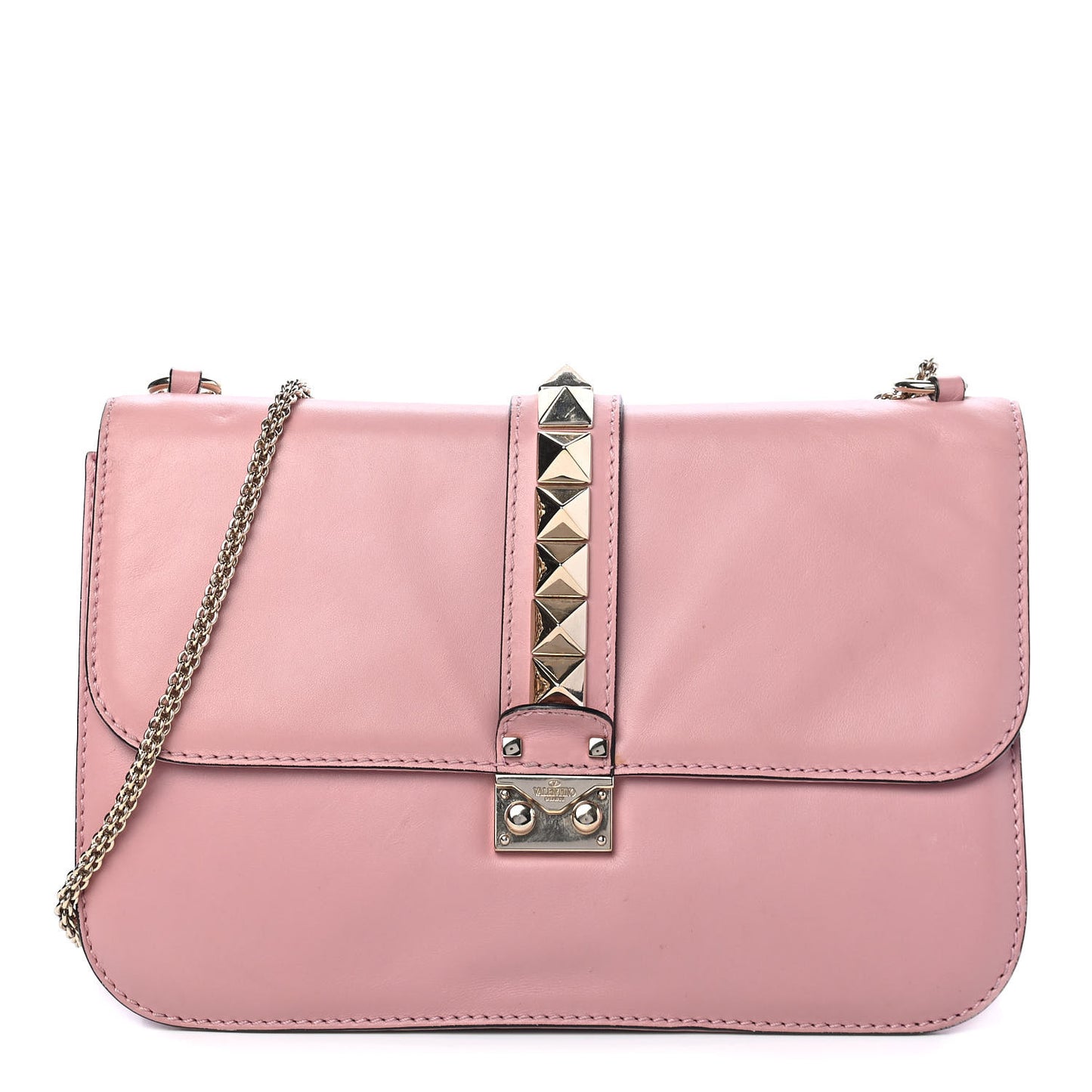 Vitello Large Glam Lock Rockstud Flap Pop Gardenia