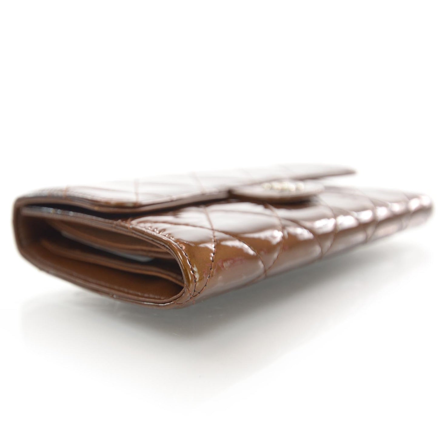 Patent Quilted Large Flap Wallet Bronze