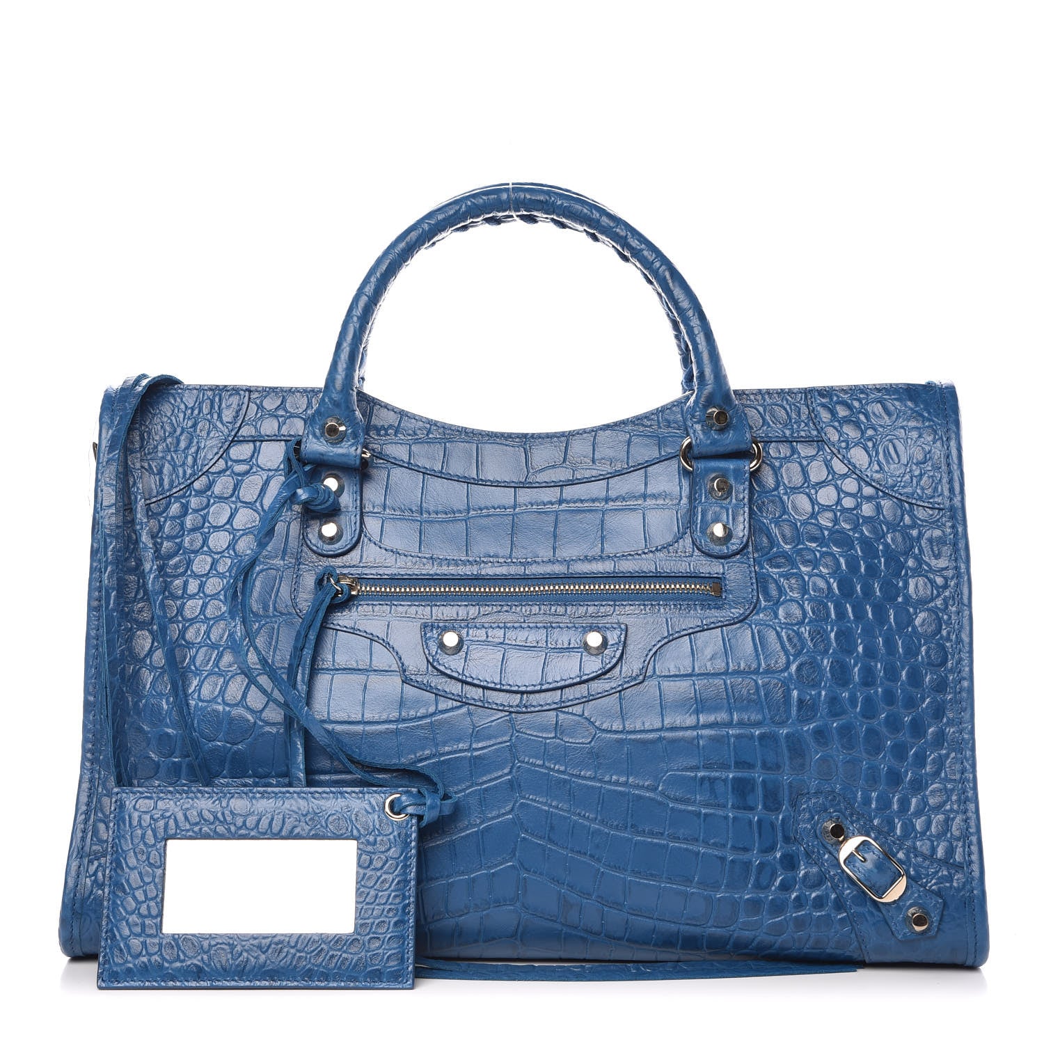 Balenciaga Calfskin Crocodile Embossed Classic Gold Hardware City Bleu Marine 1 of 9