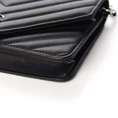 Chanel Sheepskin Chevron Wallet On Chain WOC Black 10 of 11