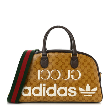Gucci X ADIDAS Crystal Vintage Monogram Textured Dollar Calfskin Web Trefoil Logo Medium Messenger Bag Mid Natural Nut Off White New Acero 1 of 11