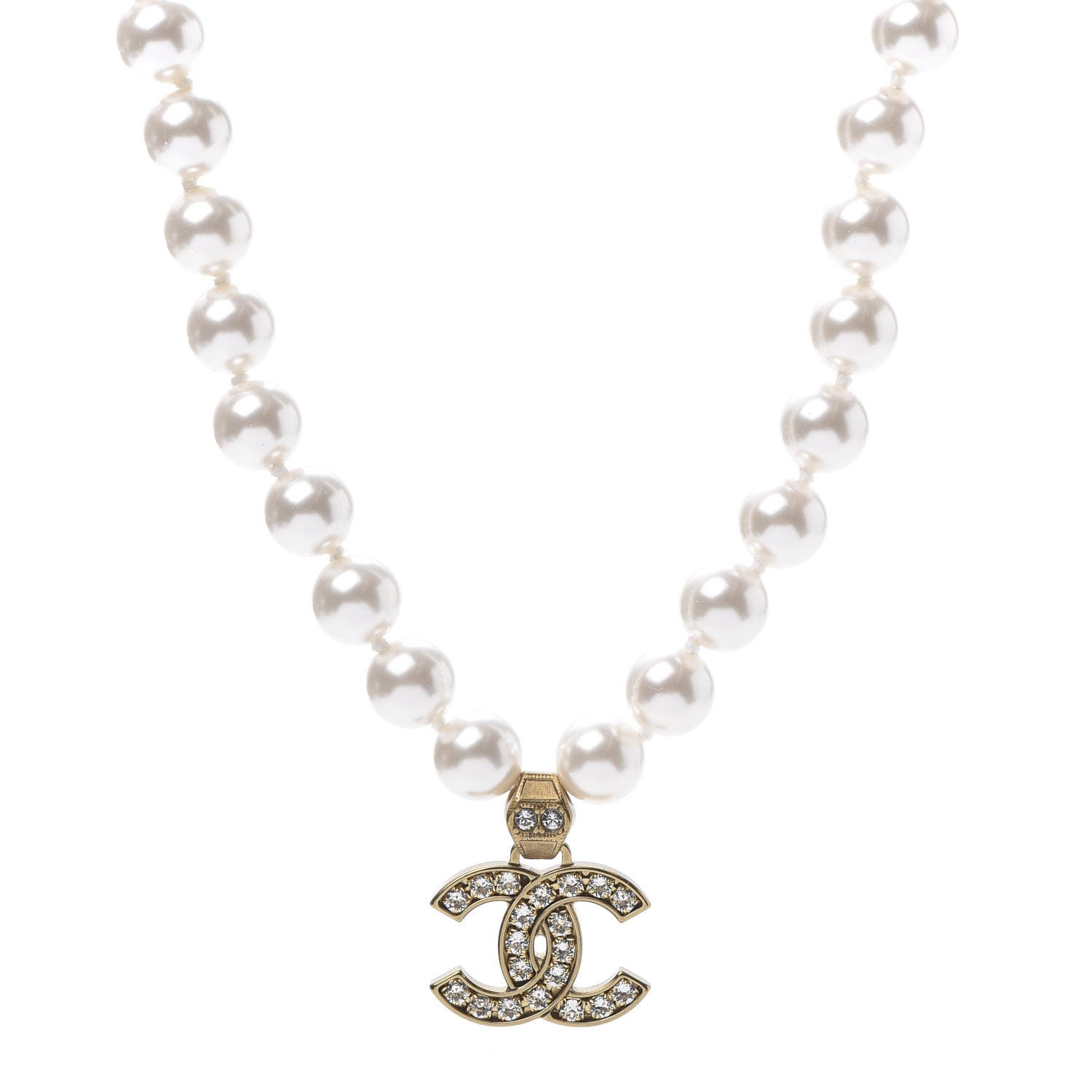 Chanel Pearl Crystal CC Short Necklace Gold 1 of 5