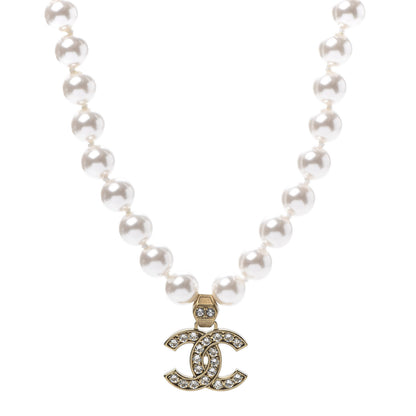 Chanel Pearl Crystal CC Short Necklace Gold 1 of 5