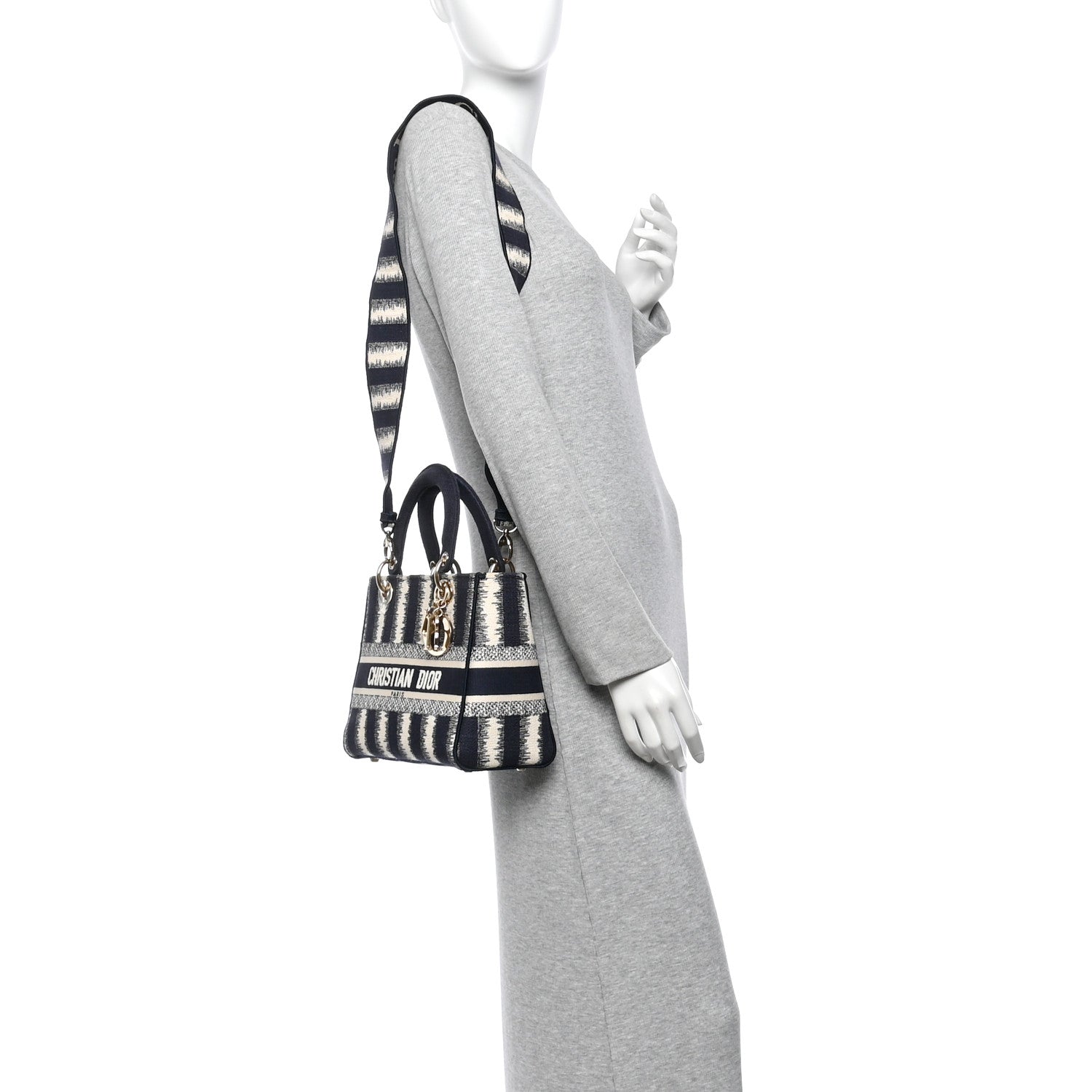 Christian Dior Canvas Medium D-Stripes Lady D-Lite Blue 2 of 10