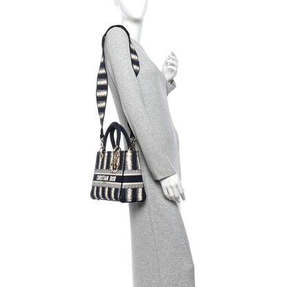 Christian Dior Canvas Medium D-Stripes Lady D-Lite Blue 2 of 10