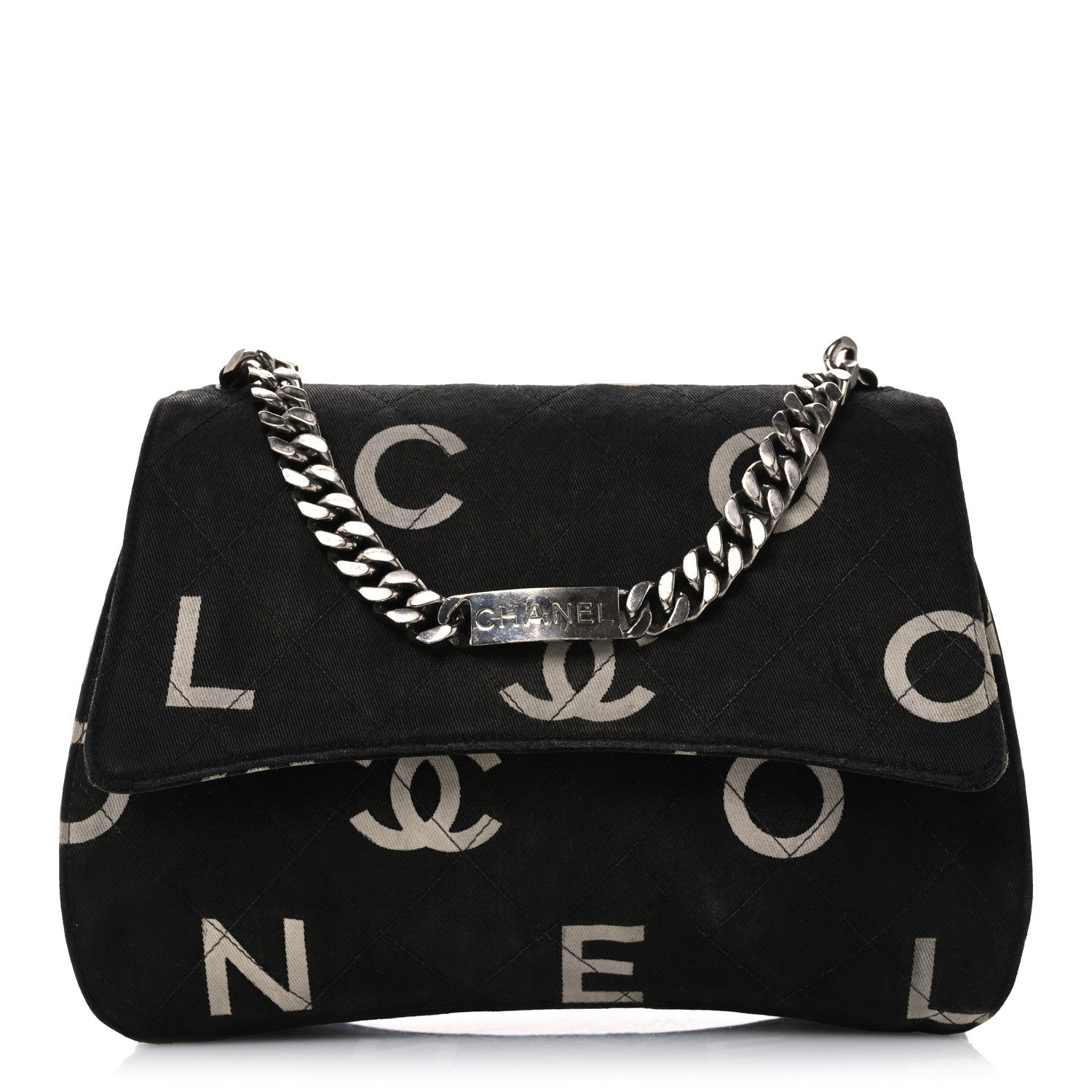 Chanel Canvas Quilted Letter Printed Flap Black 1 of 11