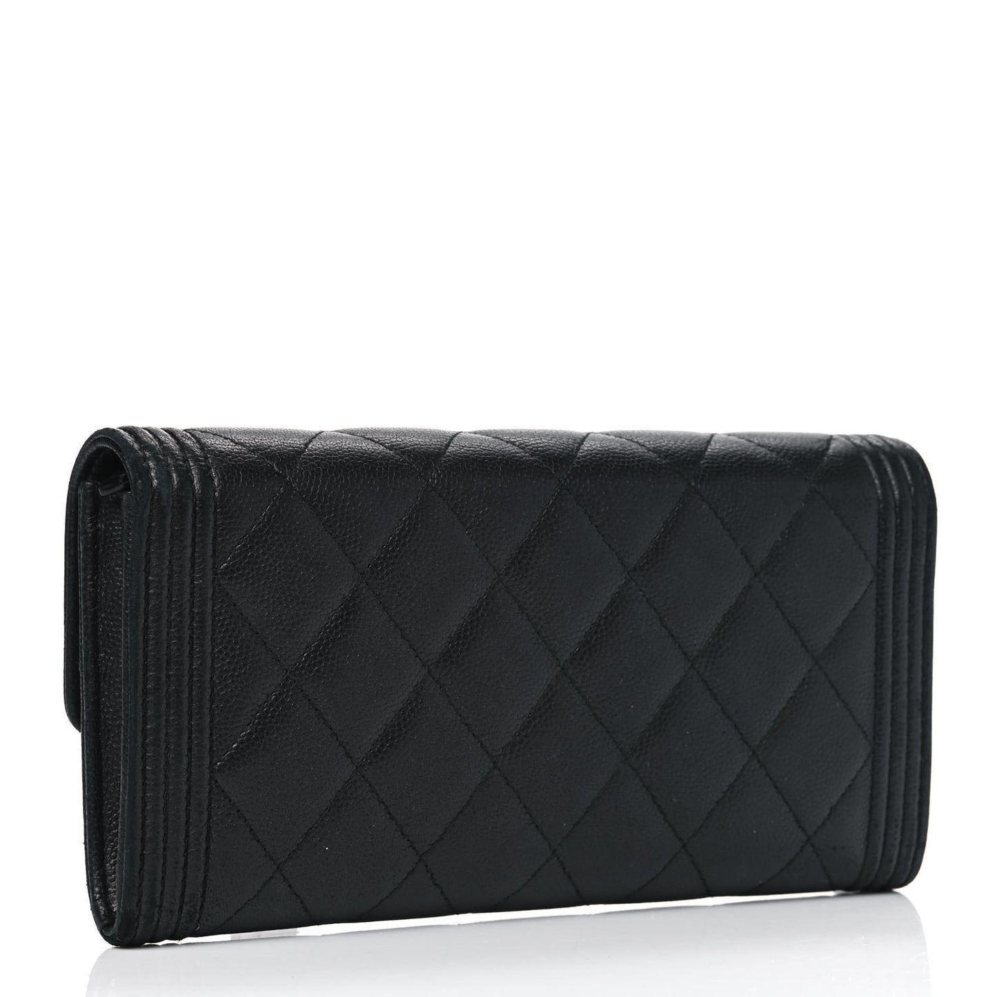 Caviar Quilted Large Boy Gusset Flap Wallet Black