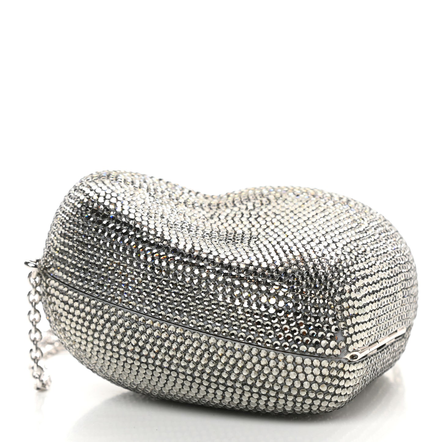 Crystal Heart Minaudiere Clutch Silver