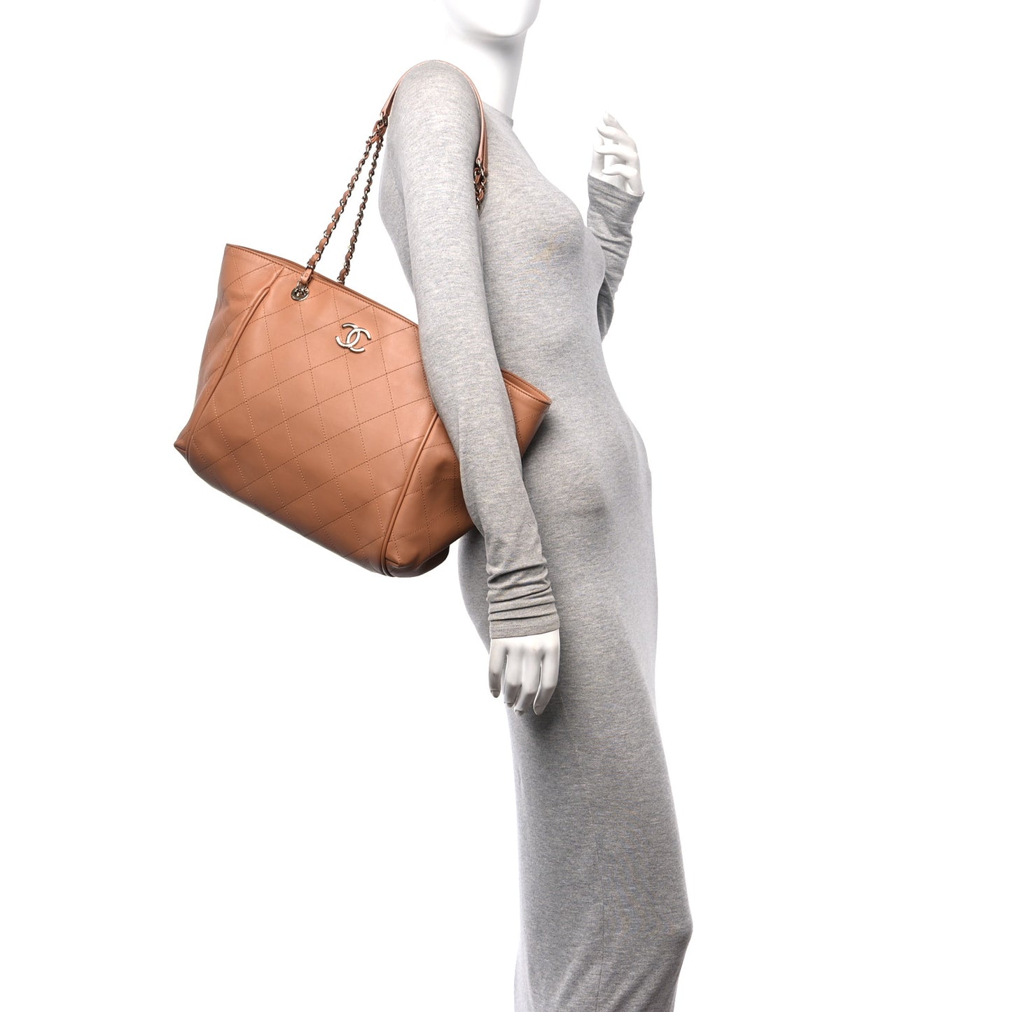 Calfskin Stitched Small Shopping Tote Brown