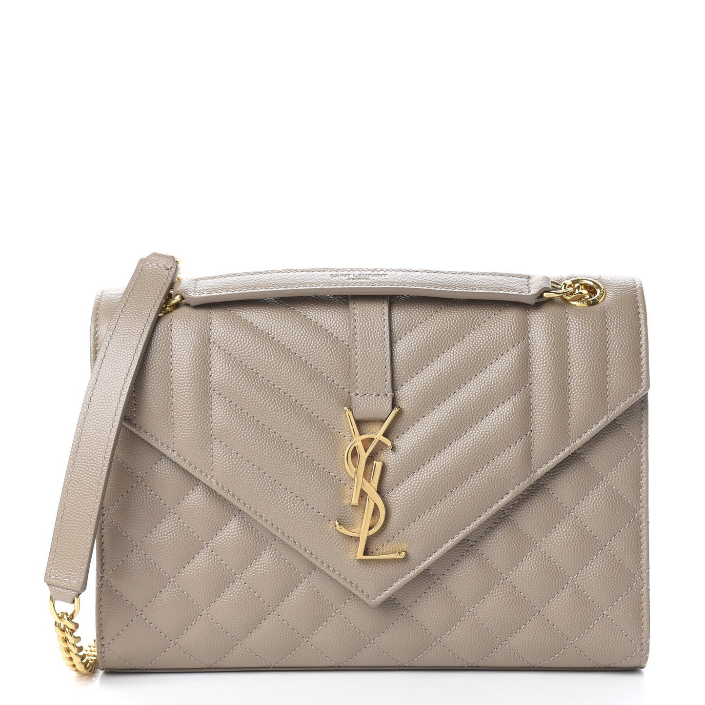 Grain De Poudre Textured Mixed Matelasse Medium Triquilt Monogram Satchel Taupe