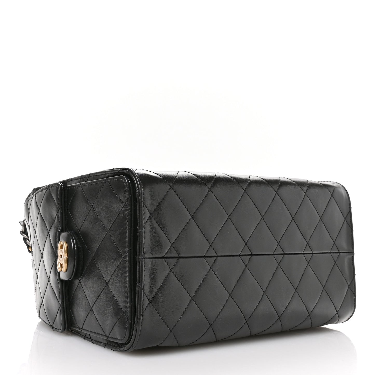 Shiny Crumpled Calfskin Quilted Small Chanel 25 Handbag Black