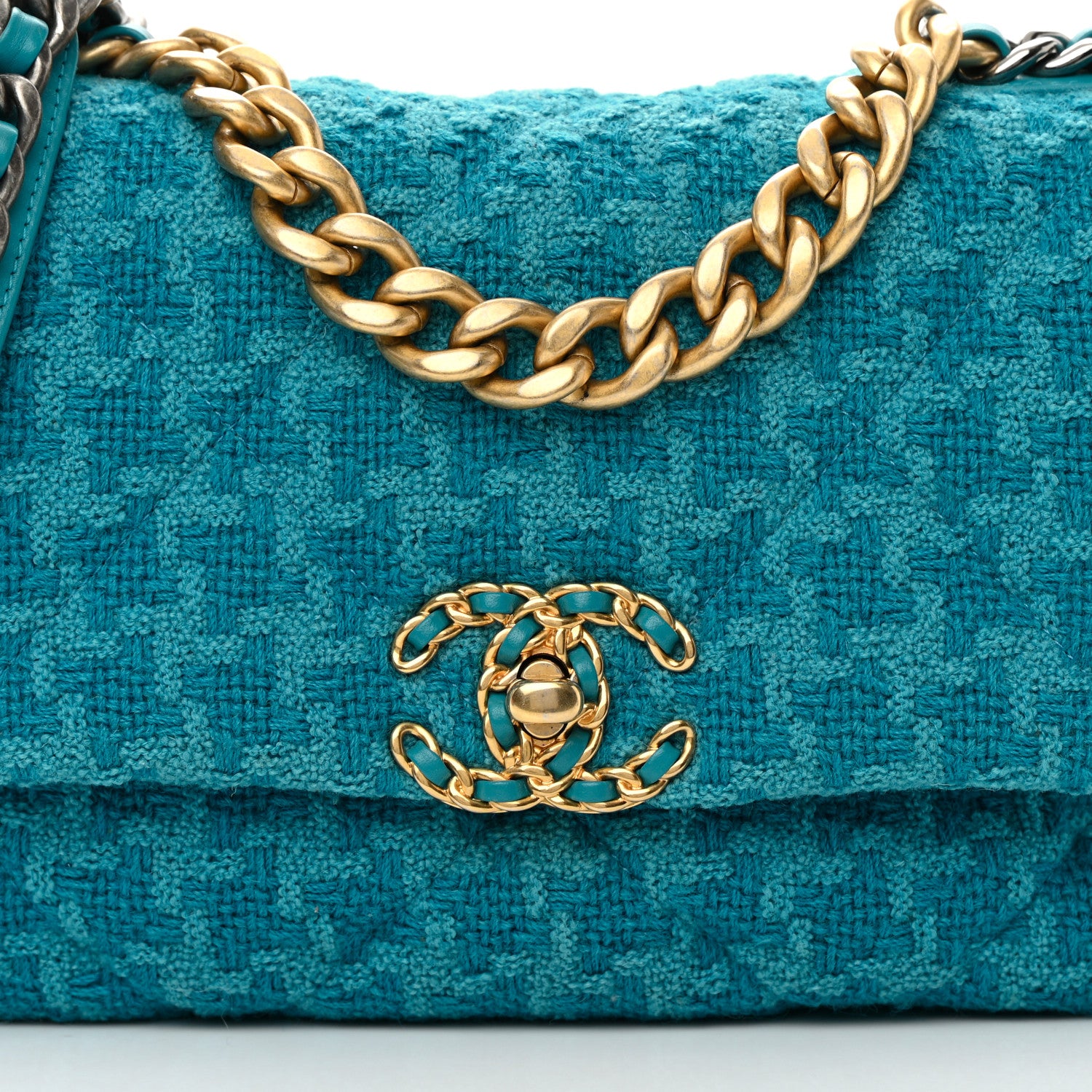 Chanel Tweed Quilted Medium Chanel 19 Flap Turquoise 8 of 12