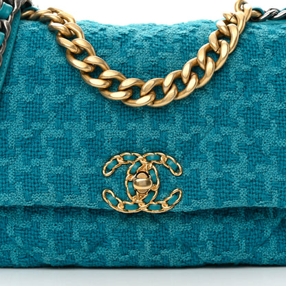 Chanel Tweed Quilted Medium Chanel 19 Flap Turquoise 8 of 12