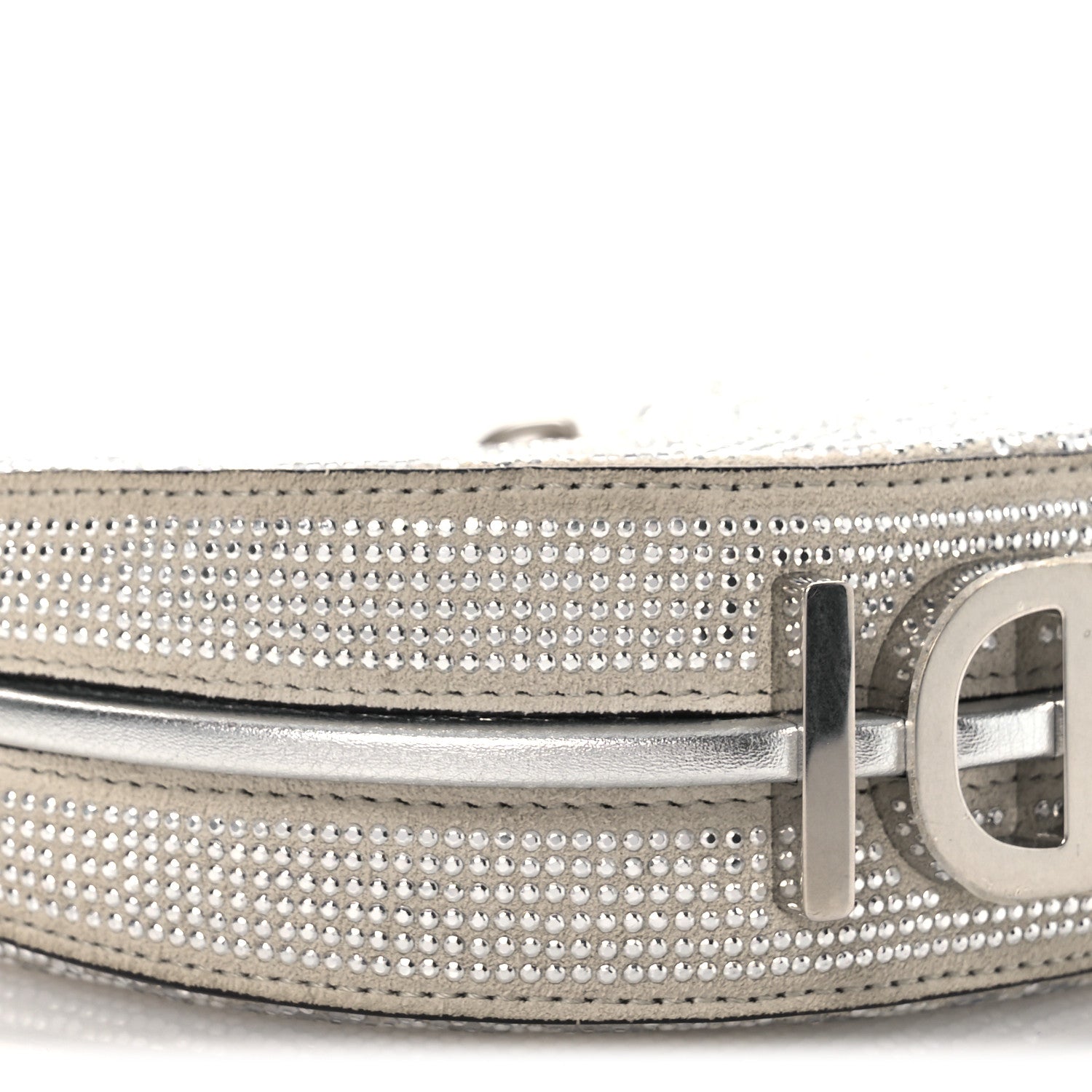 Fendi Crystal Vitello Laminato Suede FF Nano Fendigraphy Hobo Charm Grey 9 of 11