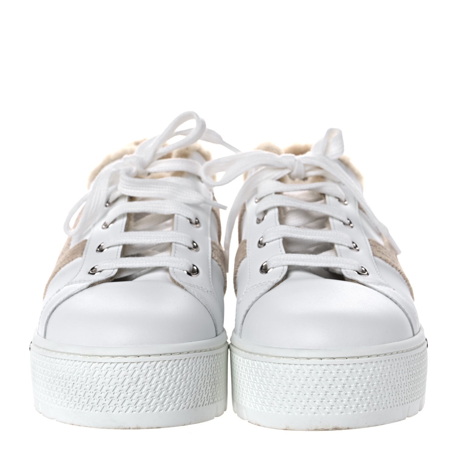 Hermes Calfskin Woolskin Dare Sneakers 40 White Ecru 2 of 13