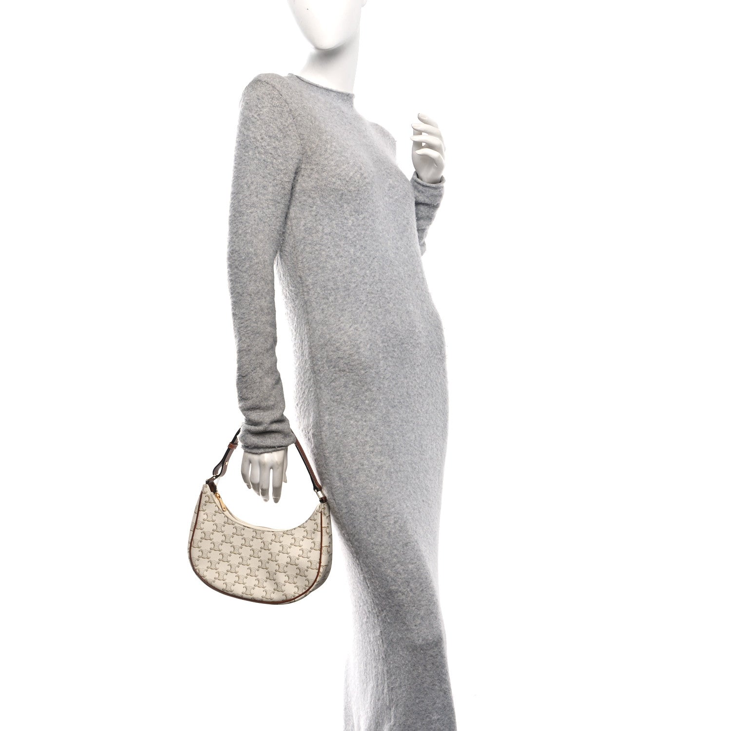 Celine Canvas Calfskin Ava Triomphe Shoulder Bag White 2 of 11