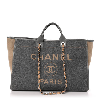 Chanel Wool Felt Large Deauville Tote Grey Beige 1 of 10