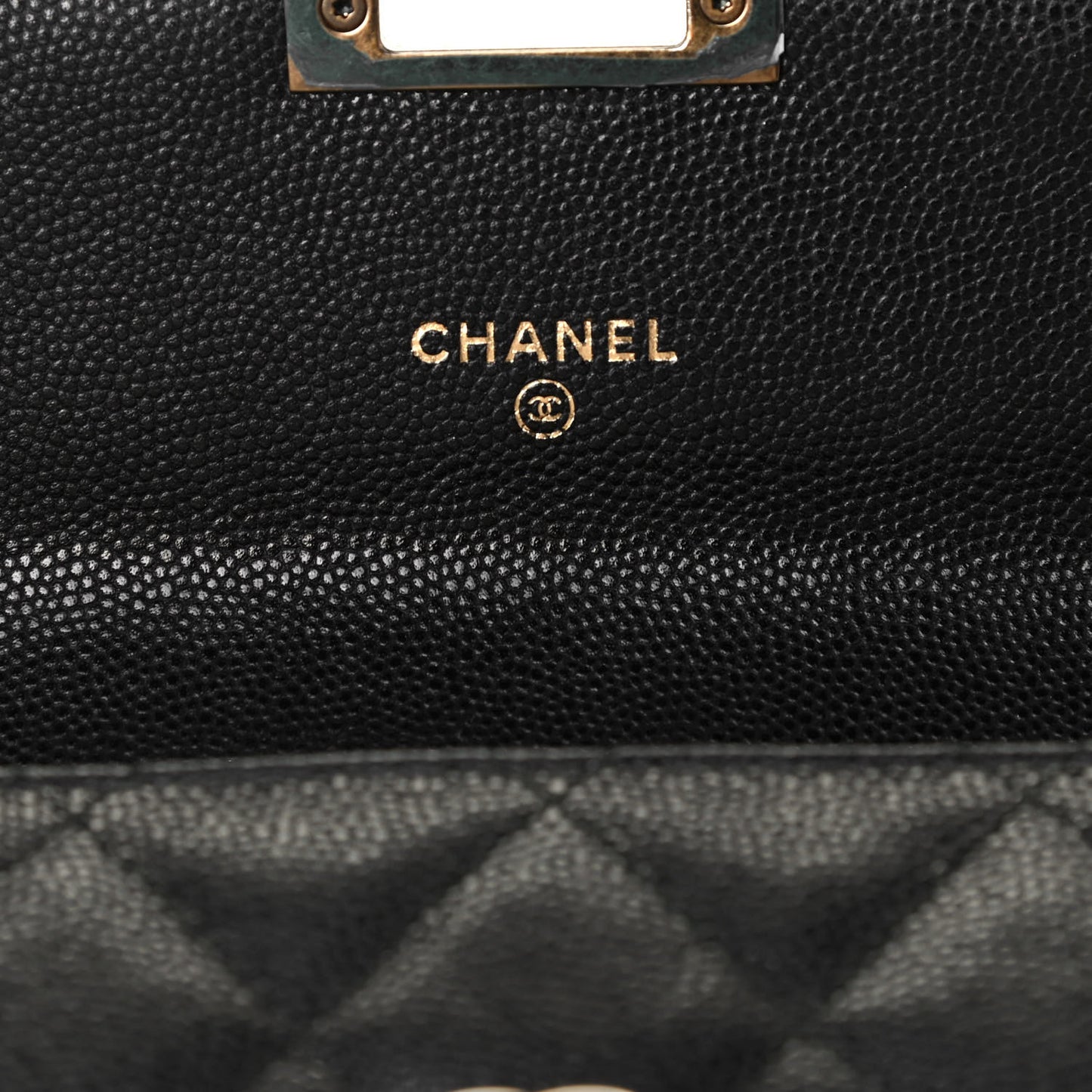 Caviar Quilted Large Golden Class Gusset Flap Wallet Black