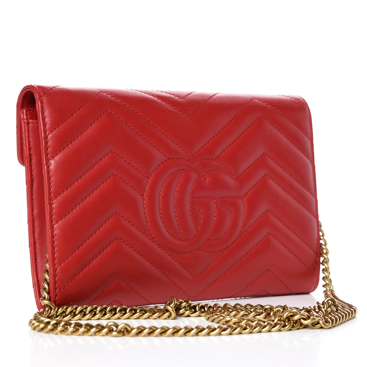 Gucci Calfskin Matelasse Mini GG Marmont Chain Wallet Hibiscus Red 3 of 10