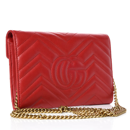 Gucci Calfskin Matelasse Mini GG Marmont Chain Wallet Hibiscus Red 3 of 10