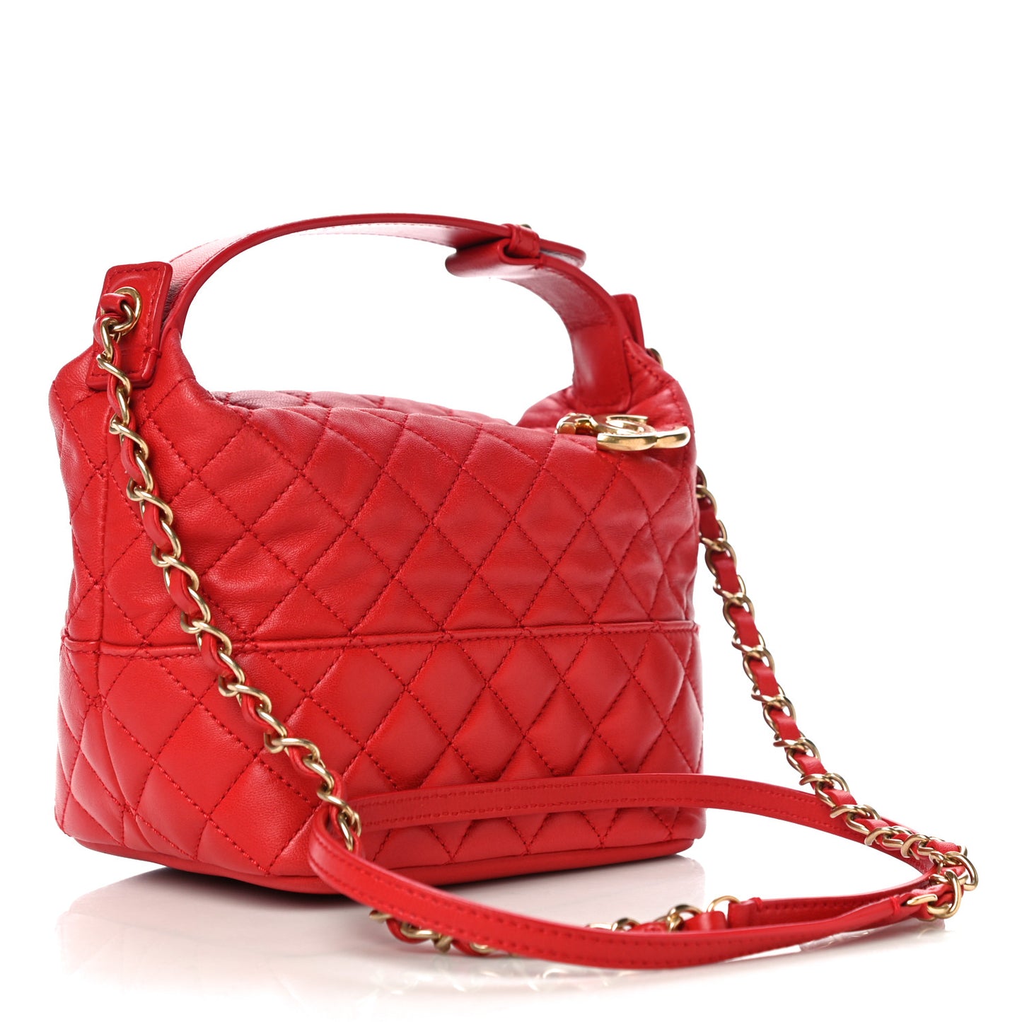 Lambskin Quilted Small Hobo Red