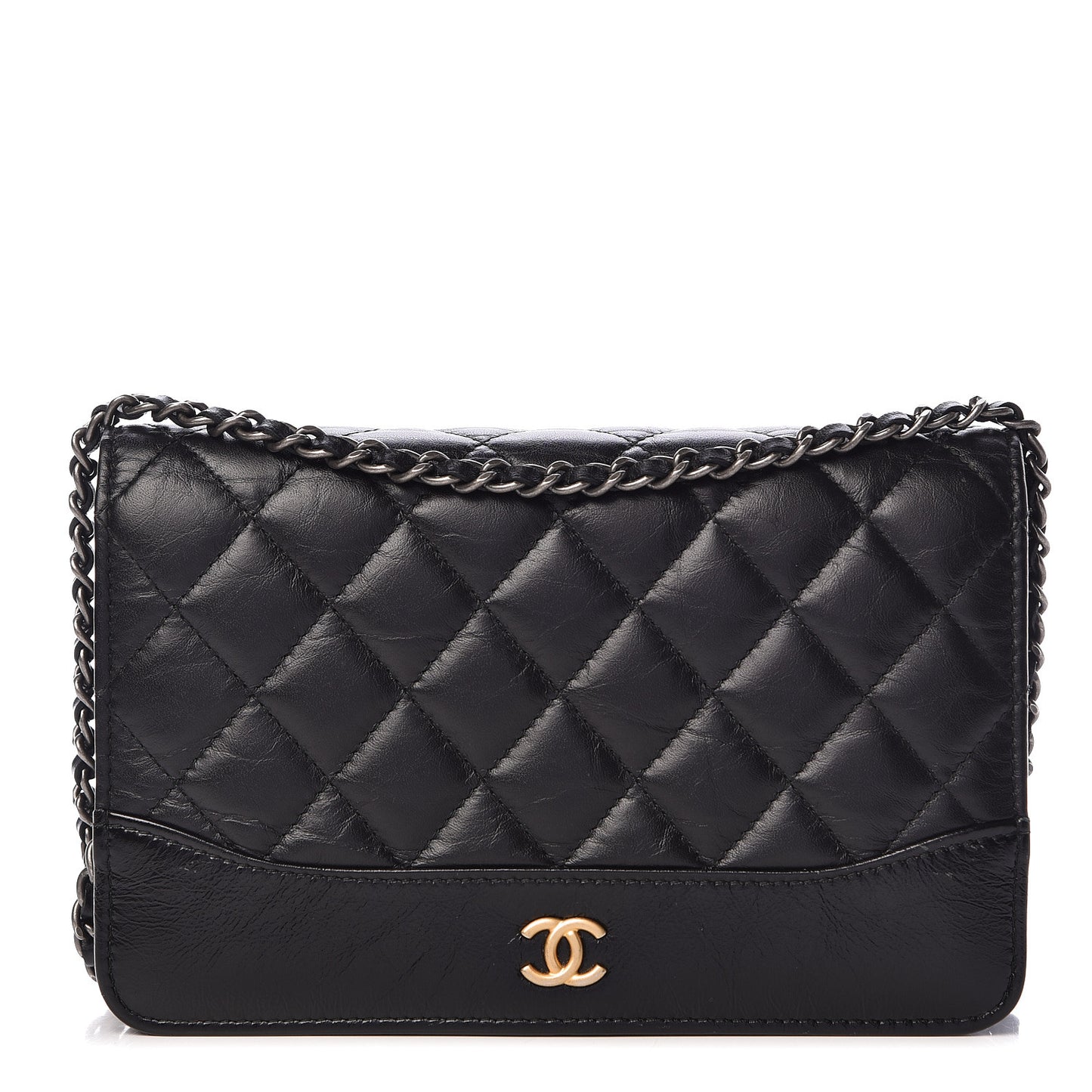 Aged Calfskin Quilted Gabrielle Wallet On Chain WOC Black