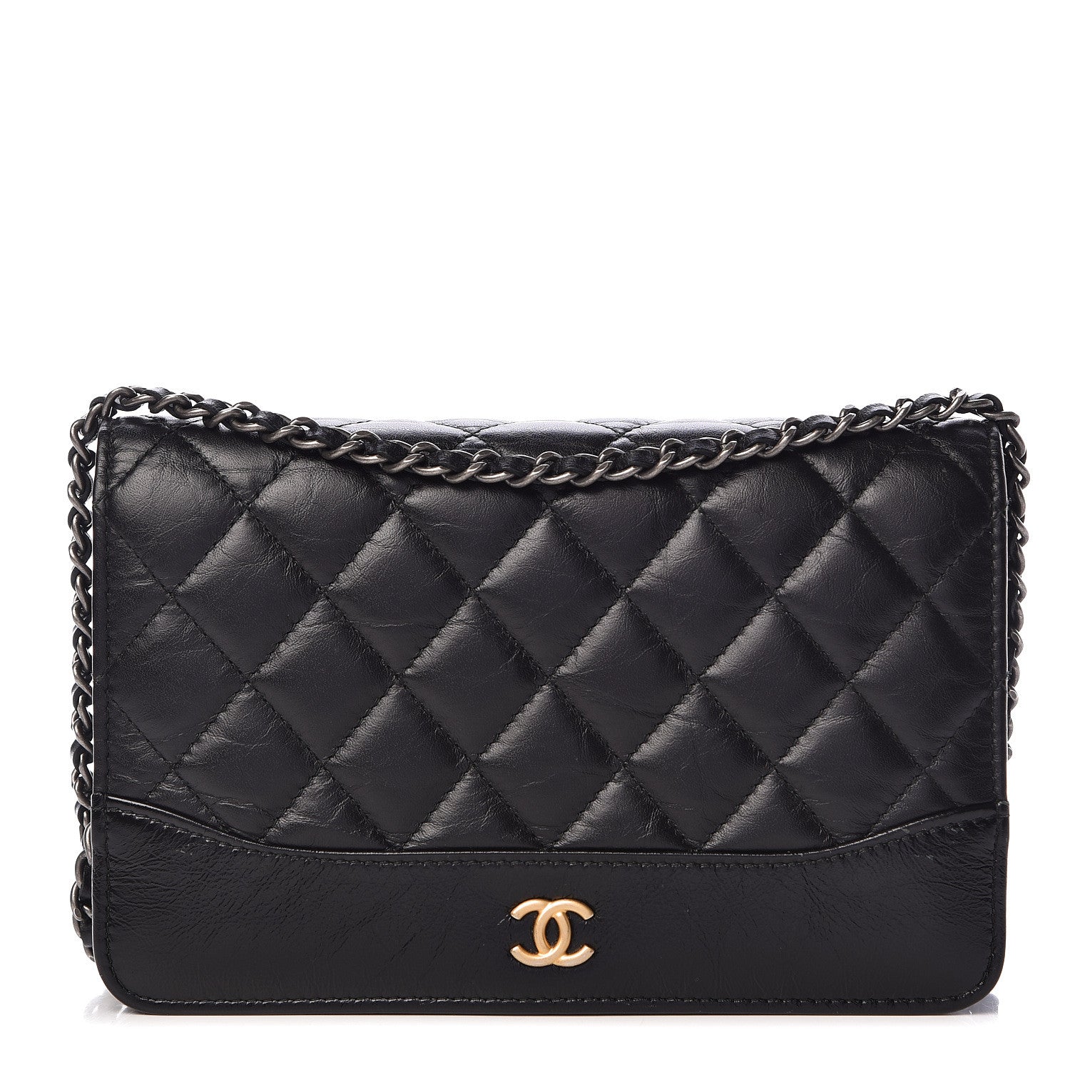 Chanel Aged Calfskin Quilted Gabrielle Wallet On Chain WOC Black 1 of 17