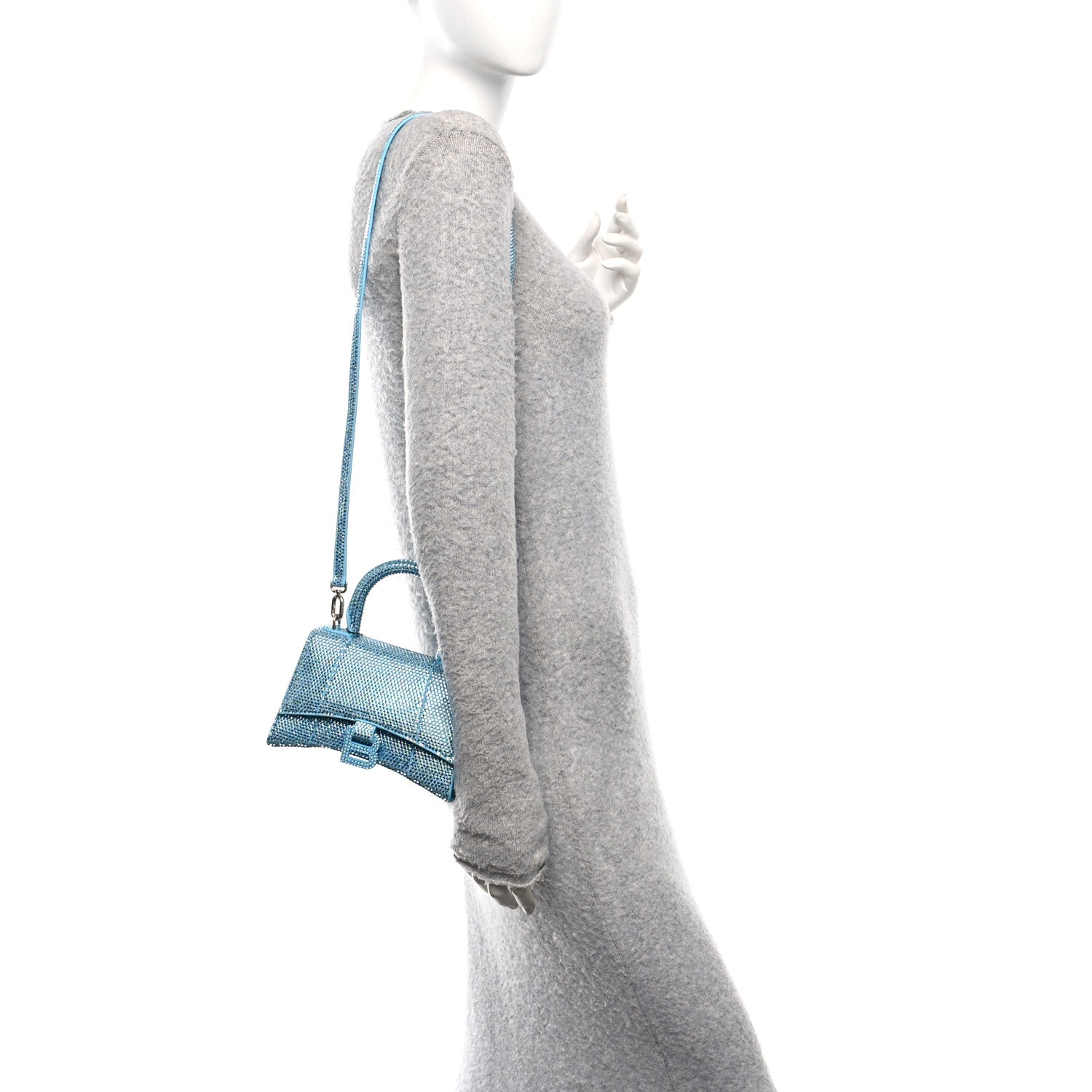 Balenciaga Strass Suede Hourglass Top Handle Bag XS Light Blue 2 of 12