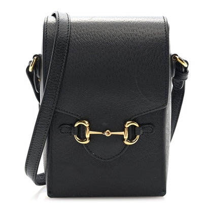 Gucci Dollar Calfskin Vertical Horsebit 1955 Crossbody Bag Black 1 of 9