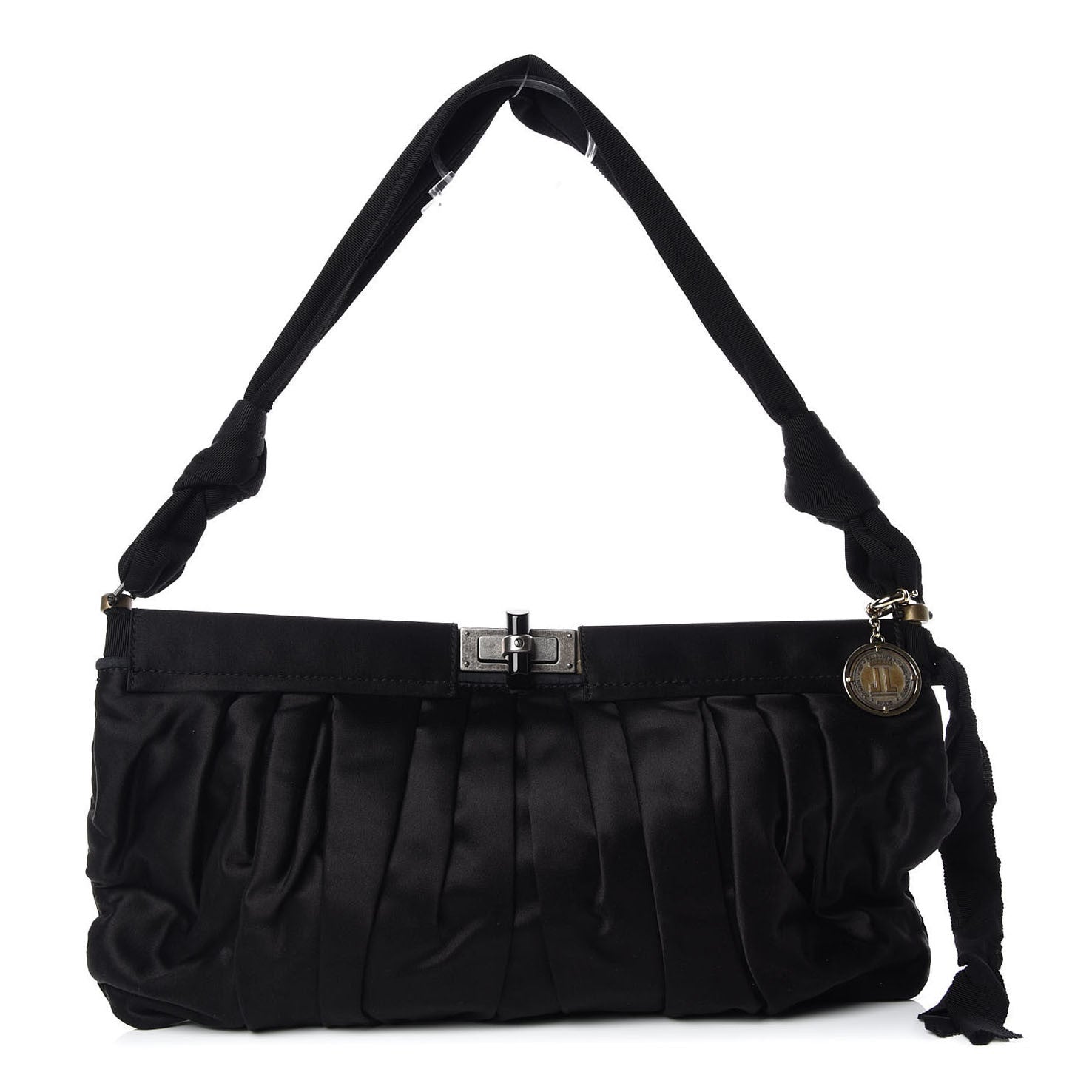 Lanvin Satin Pleated Shoulder Bag Black 1 of 8
