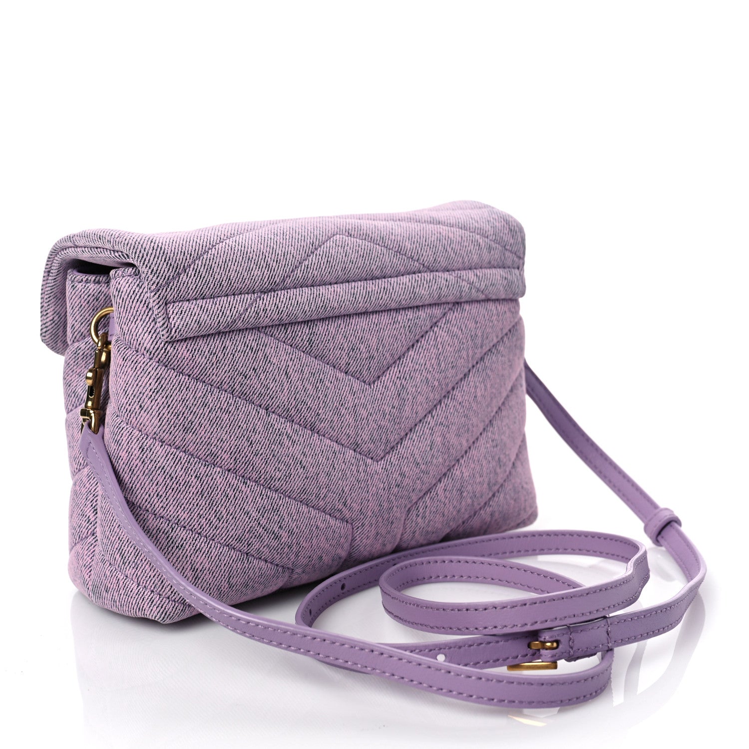 Saint Laurent Denim Y Quilted Monogram Toy Loulou Crossbody Bag Bleached Lilac 3 of 10
