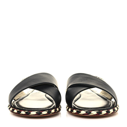 Chanel Lambskin Braided Mule Sandals 38 Black 2 of 10