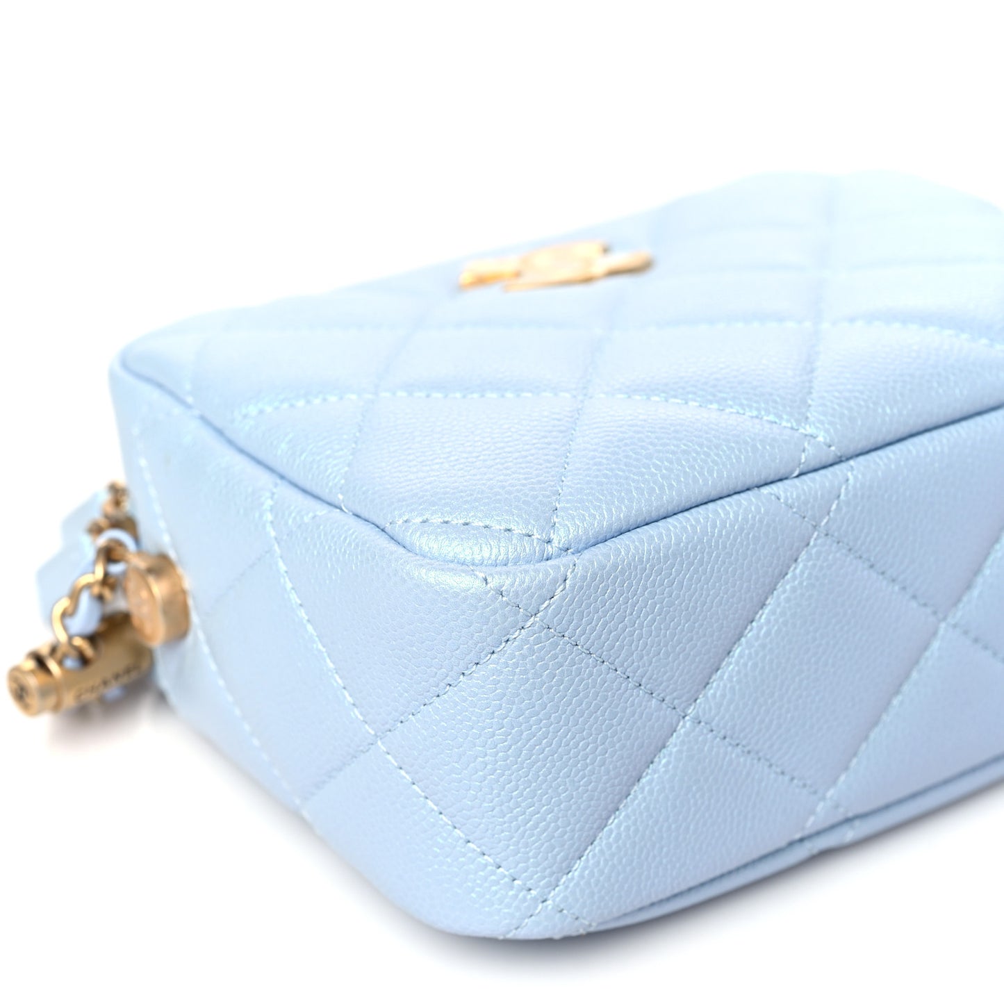 Shiny Caviar Quilted Chain Melody Camera Bag Light Blue