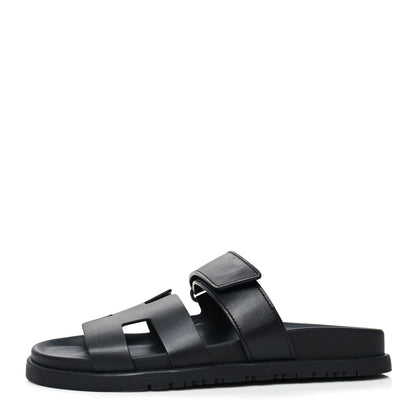 Hermes Calfskin Womens Chypre Sandals 36.5 Black 1 of 9