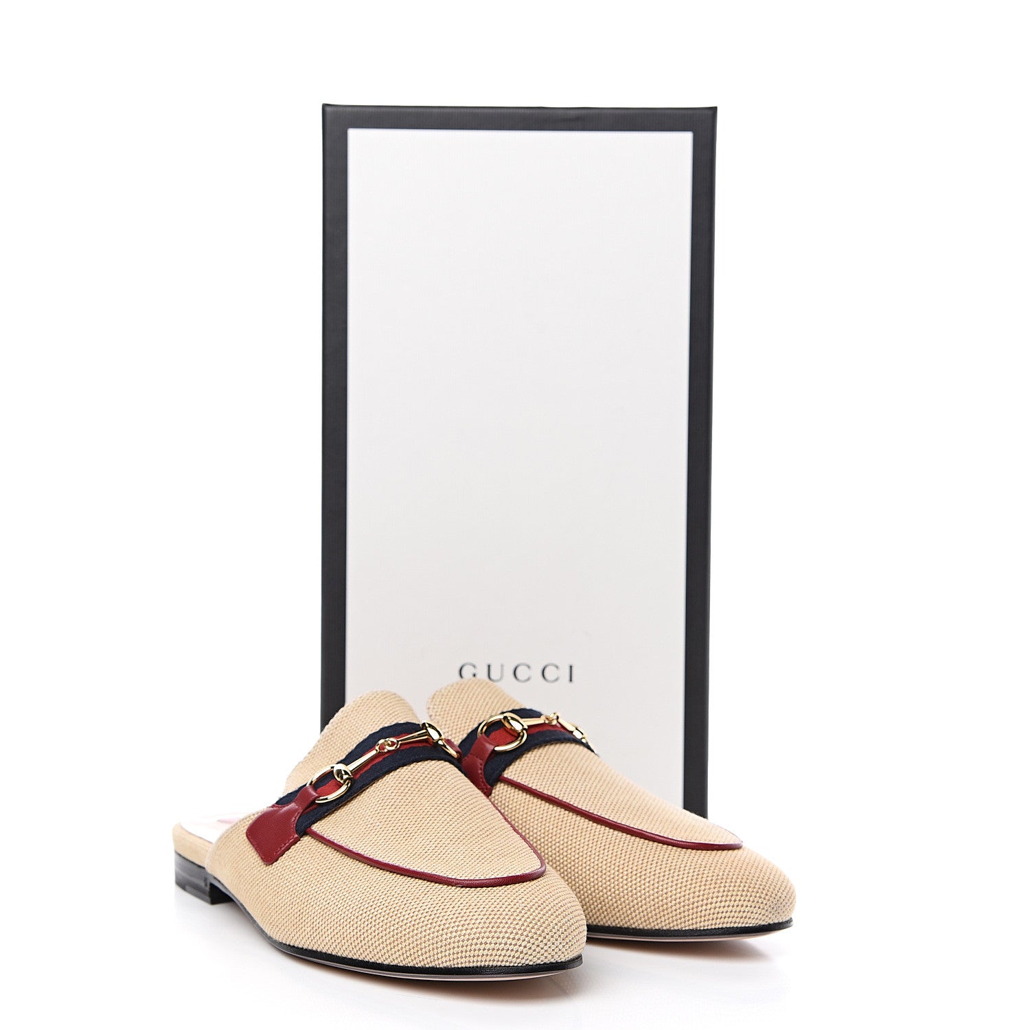 Gucci Canvas Vintage Charlotte Web Princetown Slippers 38.5 Sand Cuir 9 of 9