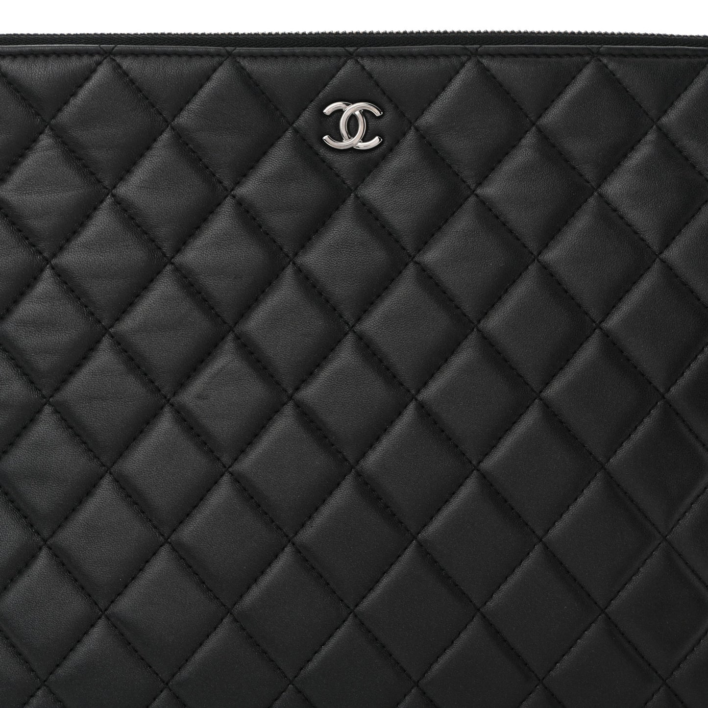 Lambskin Quilted Large Cosmetic Case Black