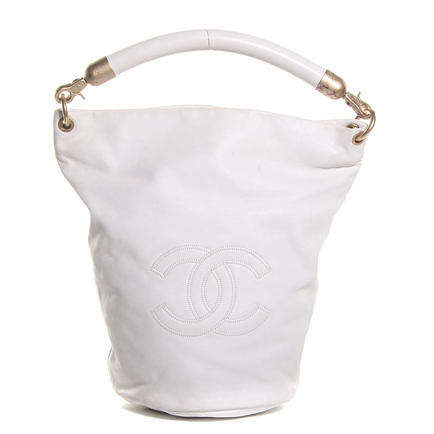 Calfskin CC Bucket Hobo White