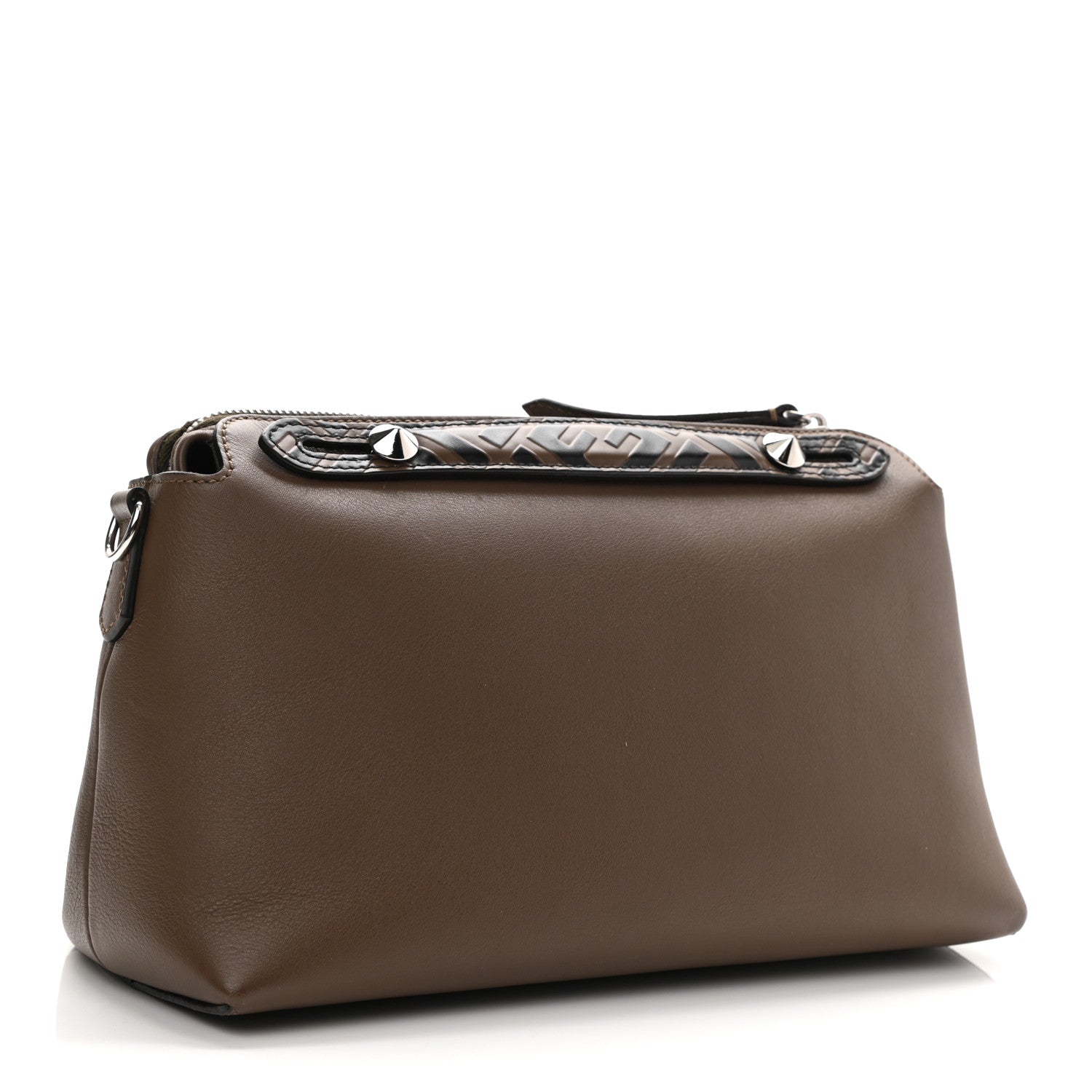 Fendi Vitello Dolce Bi-Color FF 1974 Embossed Medium By The Way Boston Bag Maya Black 2 of 11