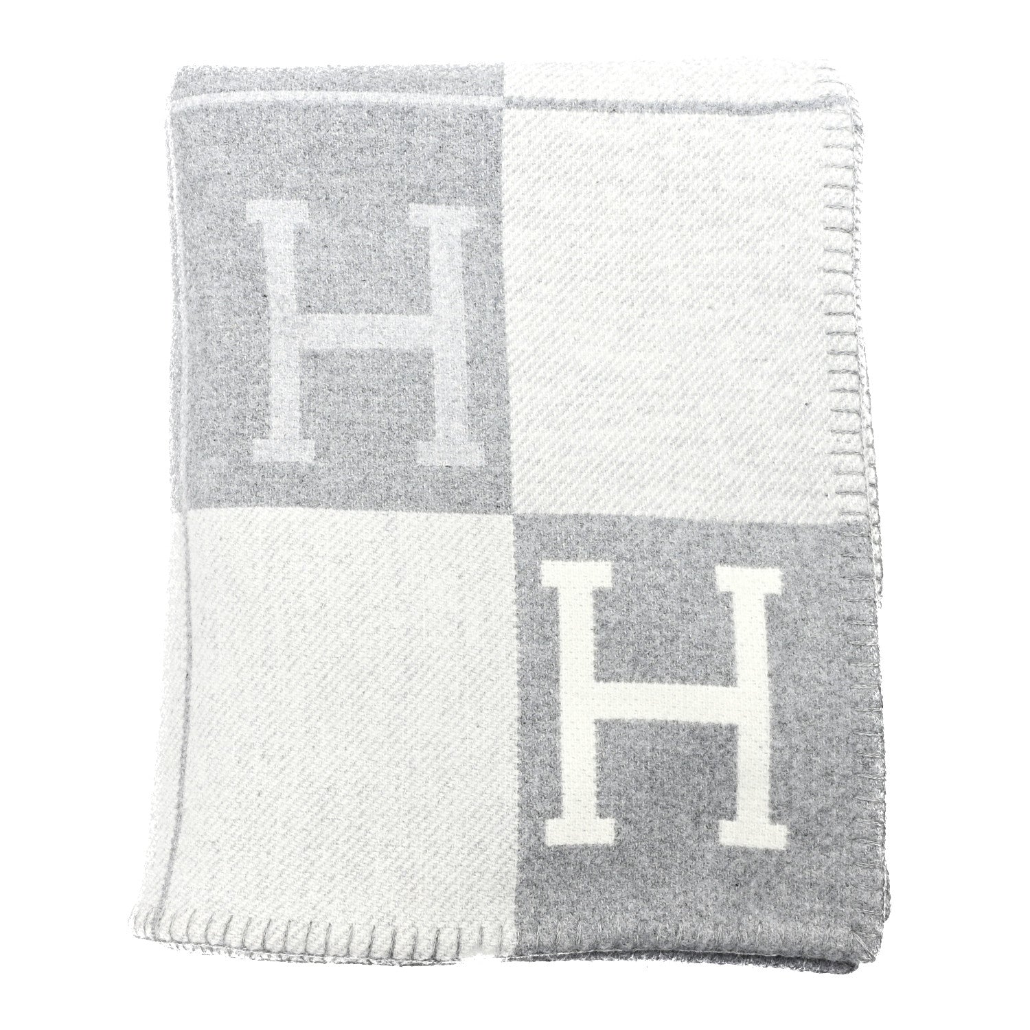 Hermes Wool Cashmere Avalon III Throw Blanket Ecru Gris Clair 1 of 3
