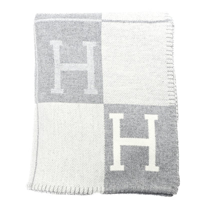 Hermes Wool Cashmere Avalon III Throw Blanket Ecru Gris Clair 1 of 3
