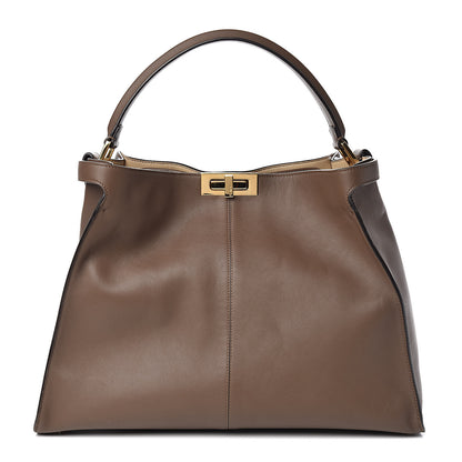 Fendi Vitello Seta Glazed Fabric FF 1974 Large Peekaboo X-Lite Maya Mogano Panna 1 of 12