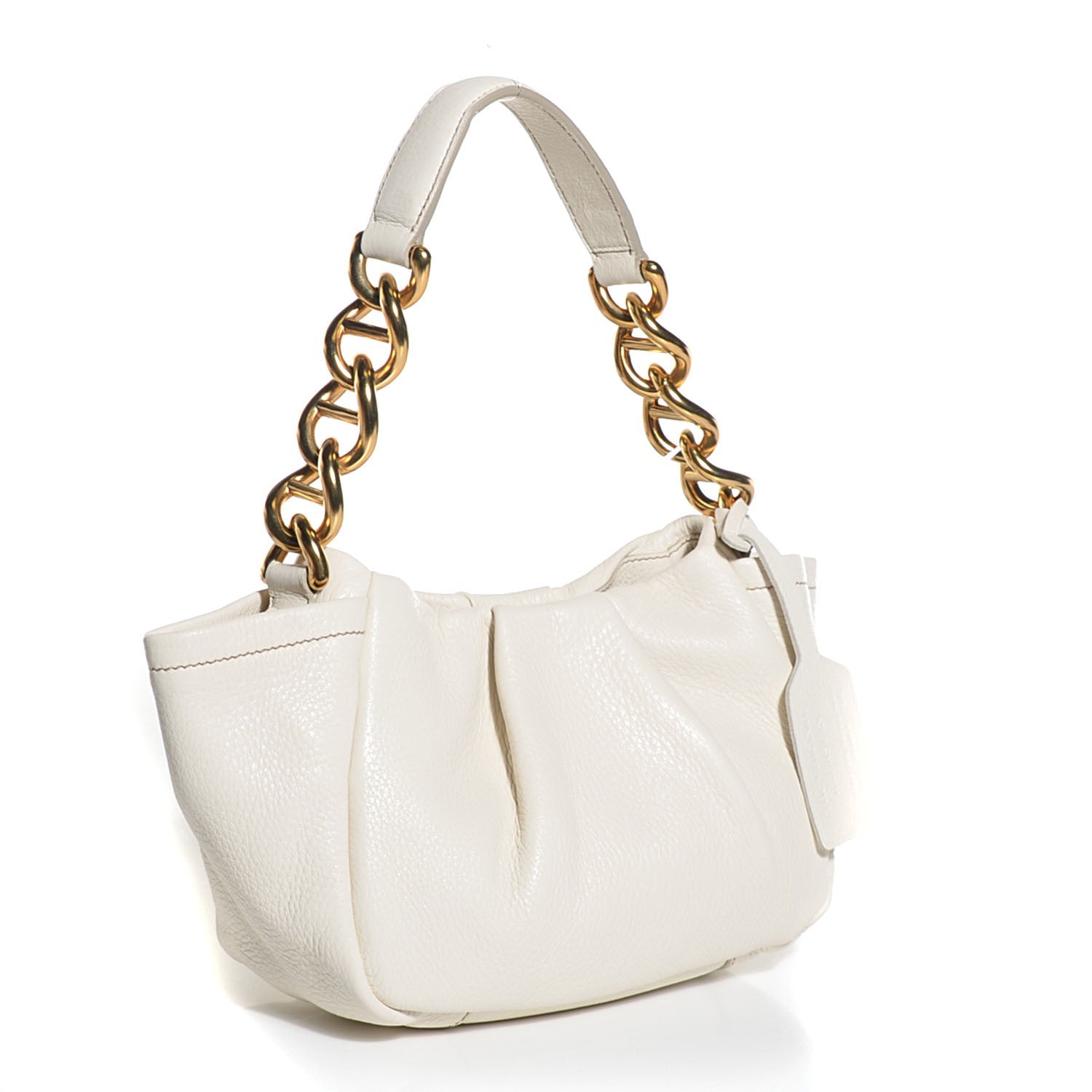 Prada Cervo Pleats Small Shoulder Bag Talco 3 of 10