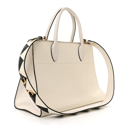 Prada Saffiano City Calfskin Greche Paradigme Bag White Black 3 of 20