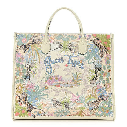 Gucci New Shangai Calfskin Tiger Savanah Textured Calfskin Medium Tote Chalky White Multicolor 1 of 20