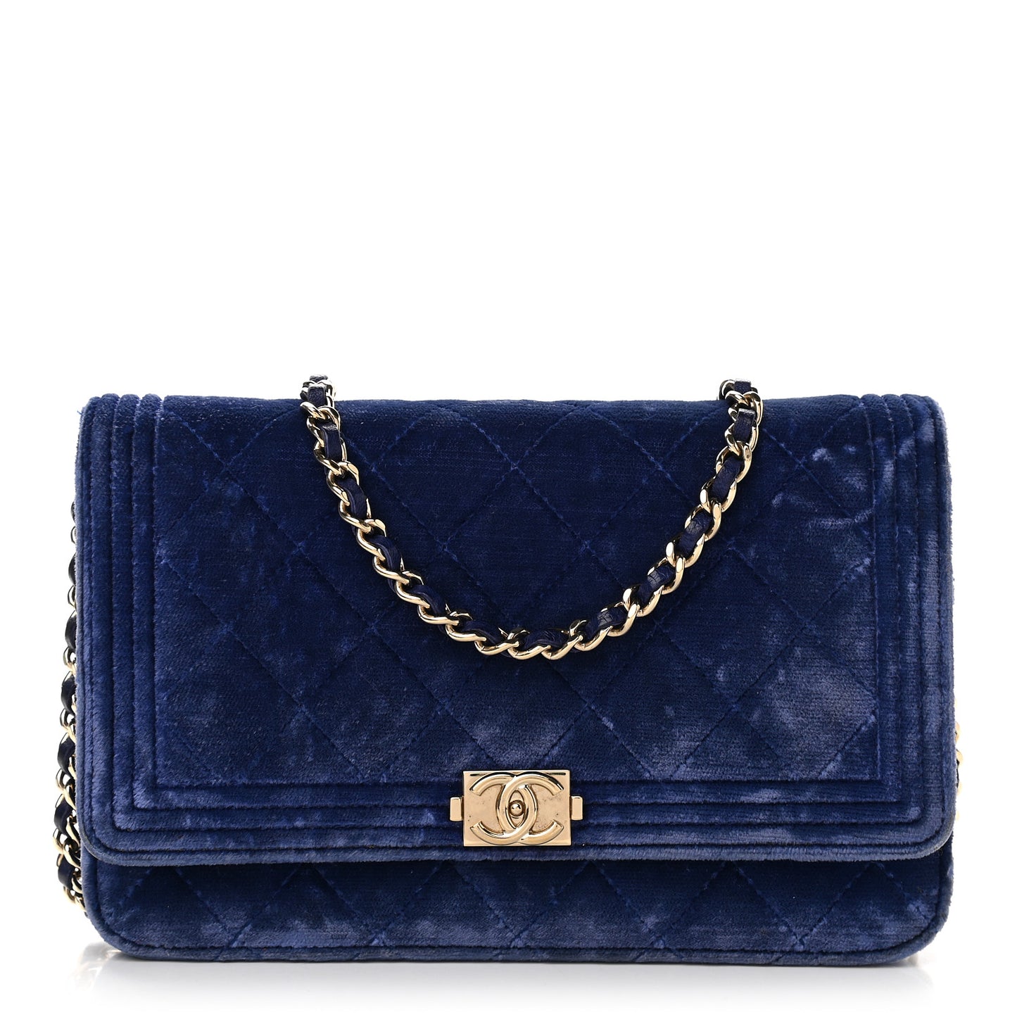 Velvet Quilted Boy Wallet On Chain WOC Blue